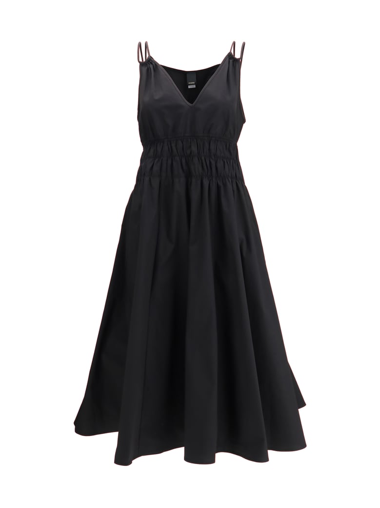 dress shirred v-neck black by Selfnex