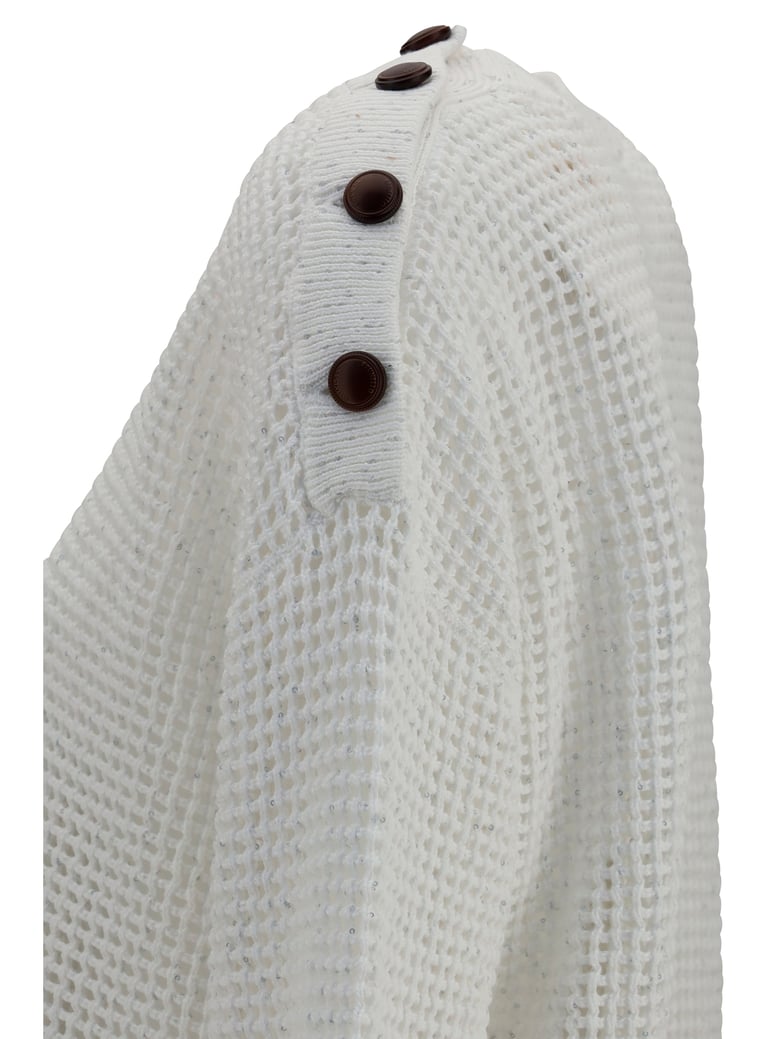 openwork sweater with shoulder buttons white by Selfnex