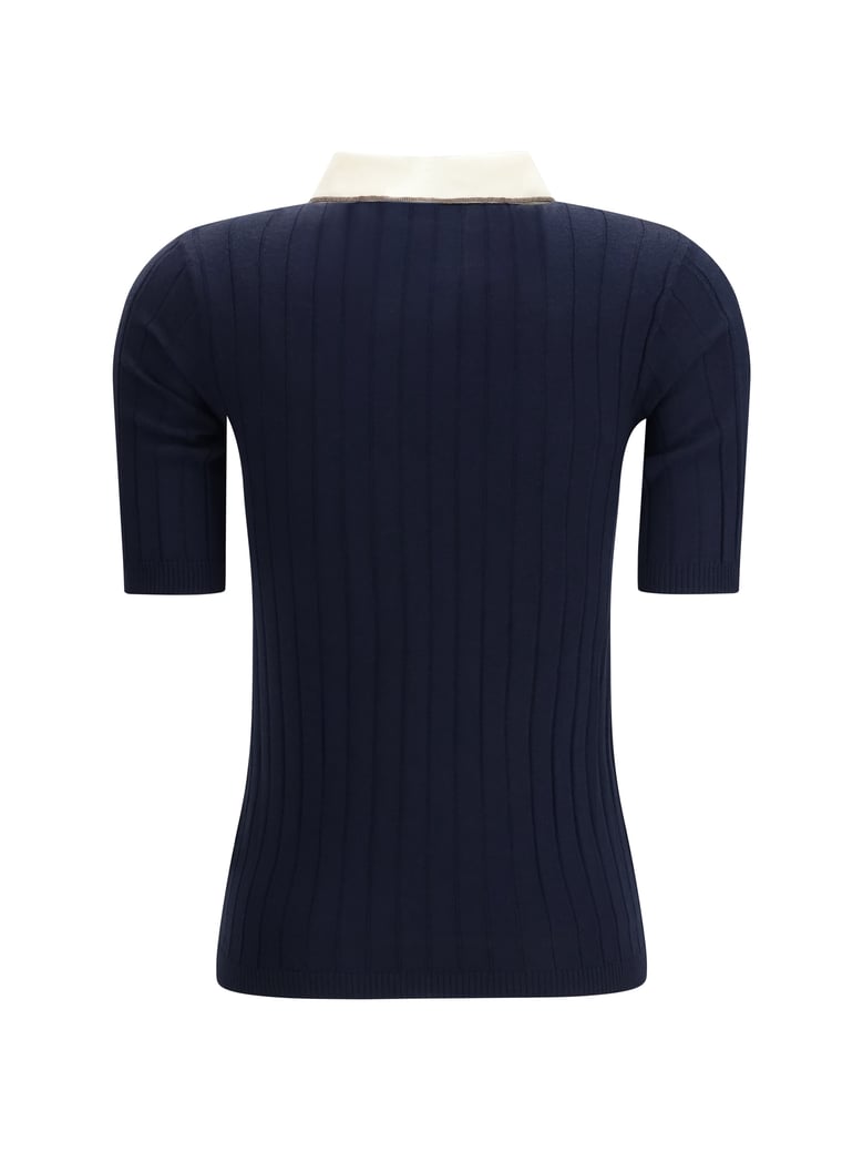 polo shirt wool-cashmere navy/beige by Selfnex