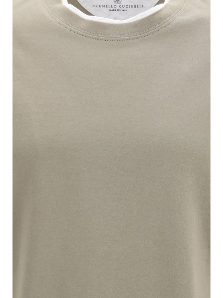 cotton t-shirt two-tone hem khaki/pearl by Selfnex