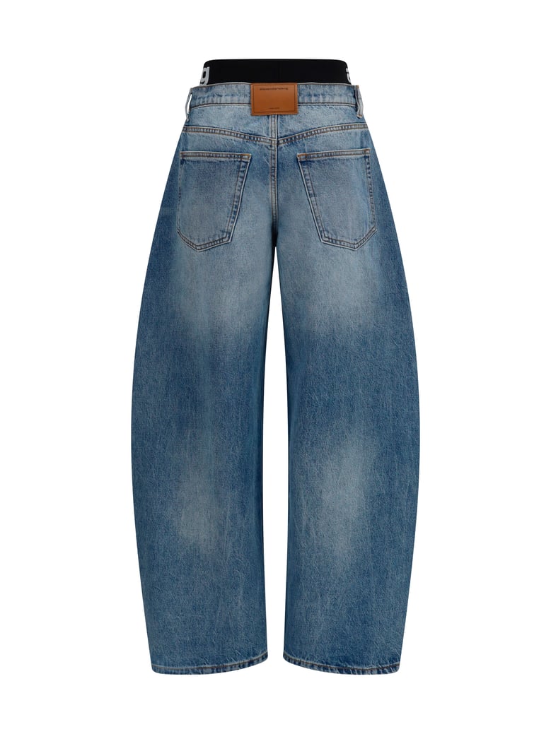 jeans layered belt logo-waist light indigo by Selfnex