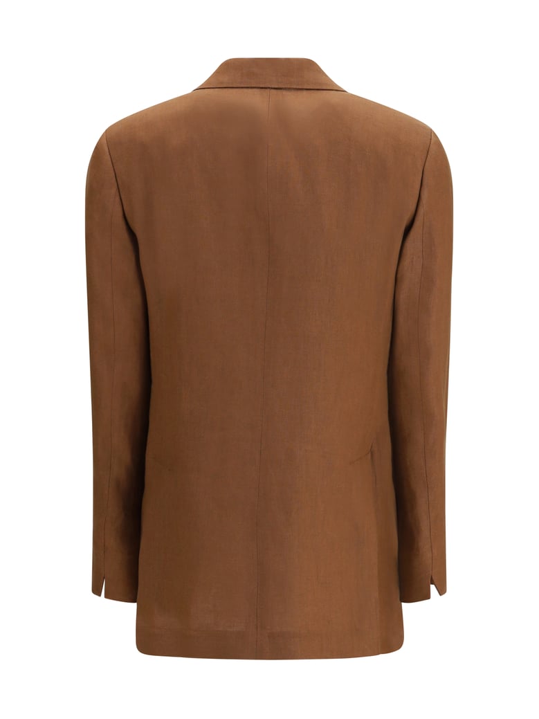 double-breasted linen blazer brown by Selfnex