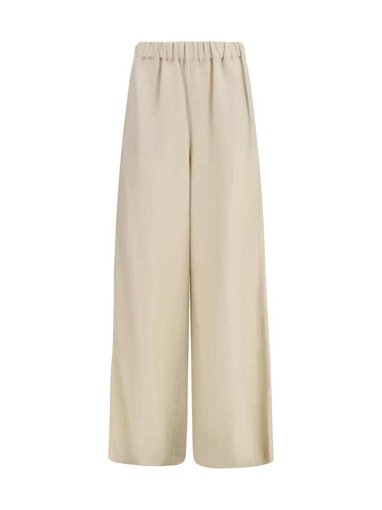 wide linen and silk pants beige by Selfnex