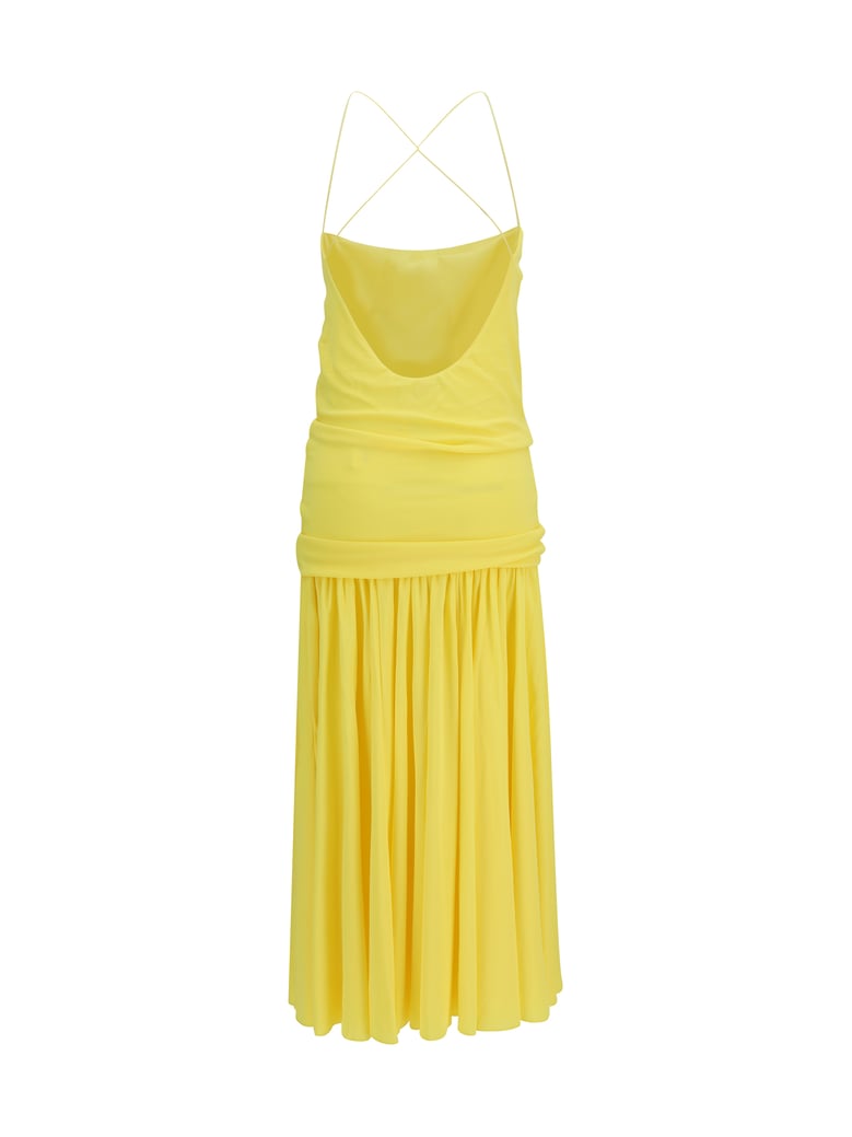 pleated midi dress yellow by Selfnex