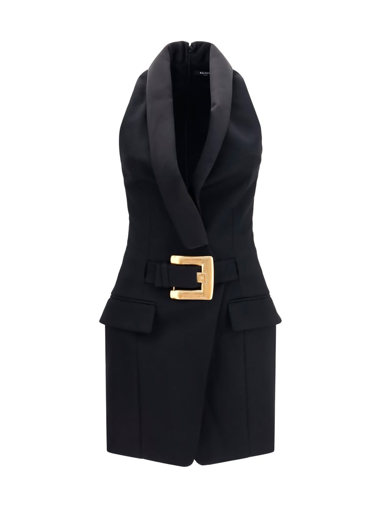 dress grain de poudre belted black by Selfnex