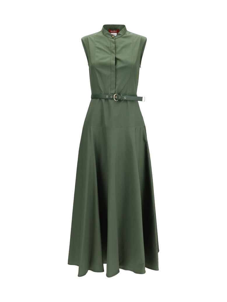 dress fit-and-flare cotton poplin khaki green by Selfnex