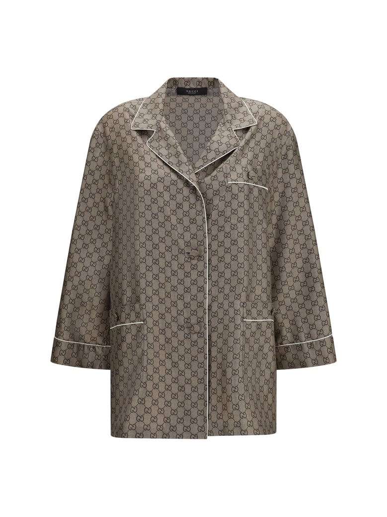 shirt printed silk twill beige/ebony by Selfnex