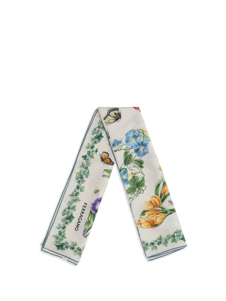 silk scarf eden print ivory/light blue by Selfnex