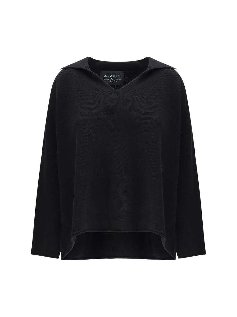 sweater with polo collar black by Selfnex