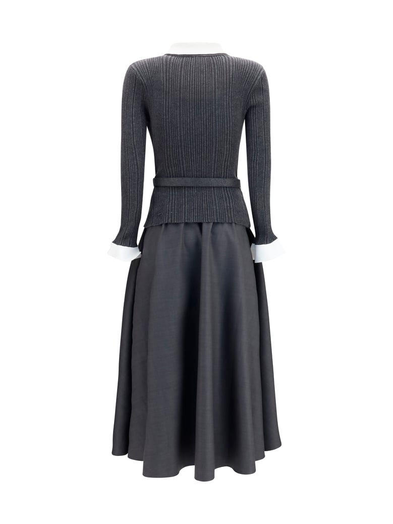 midi dress, knit and twill, grey by Selfnex