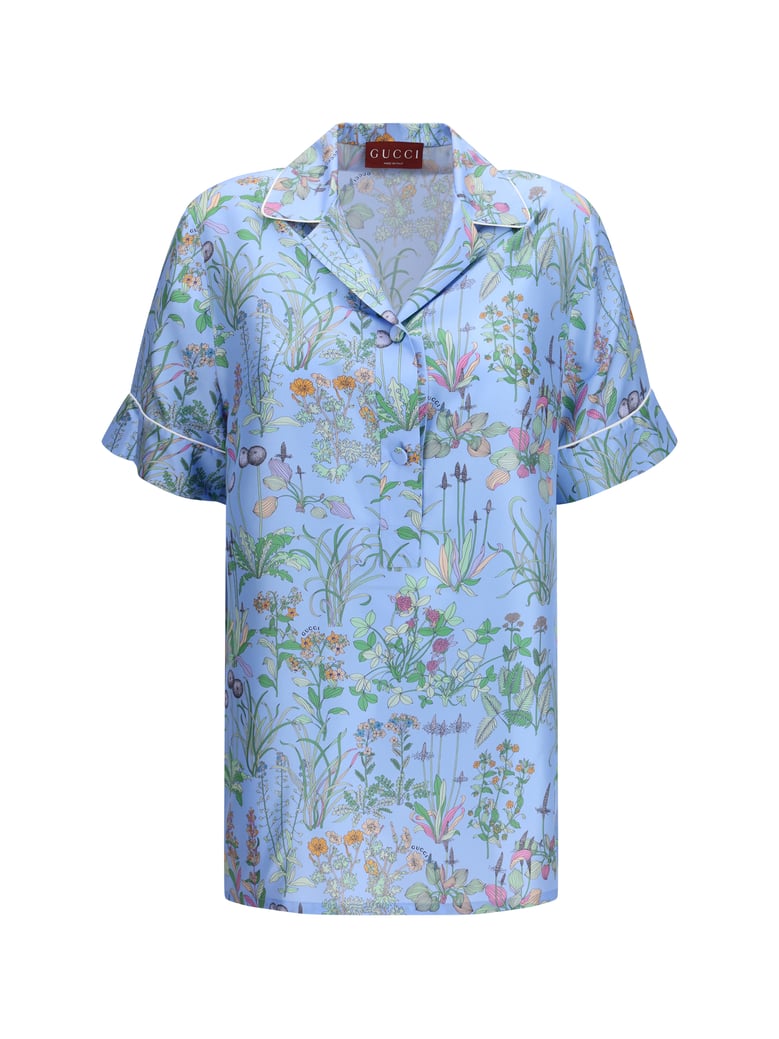 shirt printed silk-twill azure/ivory by Selfnex
