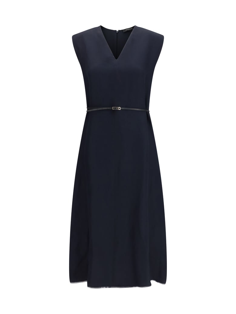 v-neck belted dress night blue by Selfnex