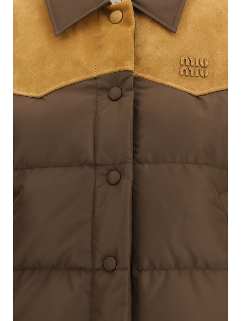 down jacket pongé tec leather coffee by Selfnex