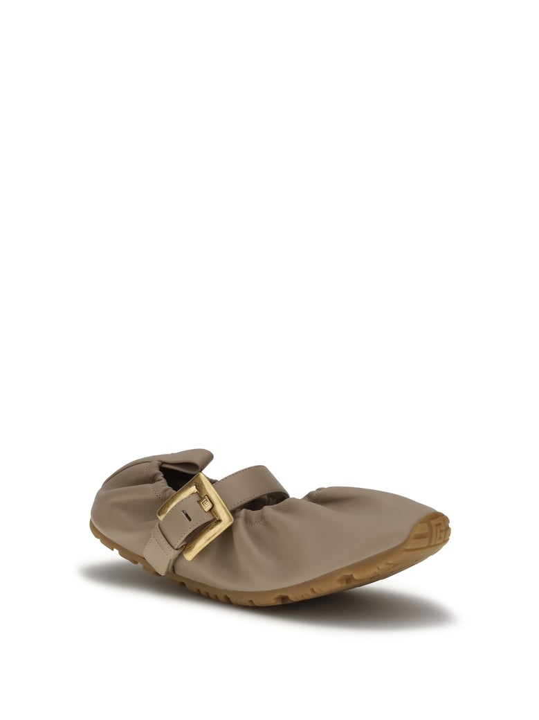 ballerina flats buckle strap calf leather beige by Selfnex