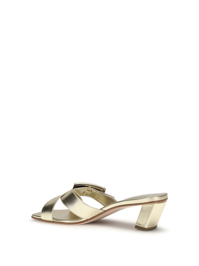 mules sandals laminated leather light gold by Selfnex