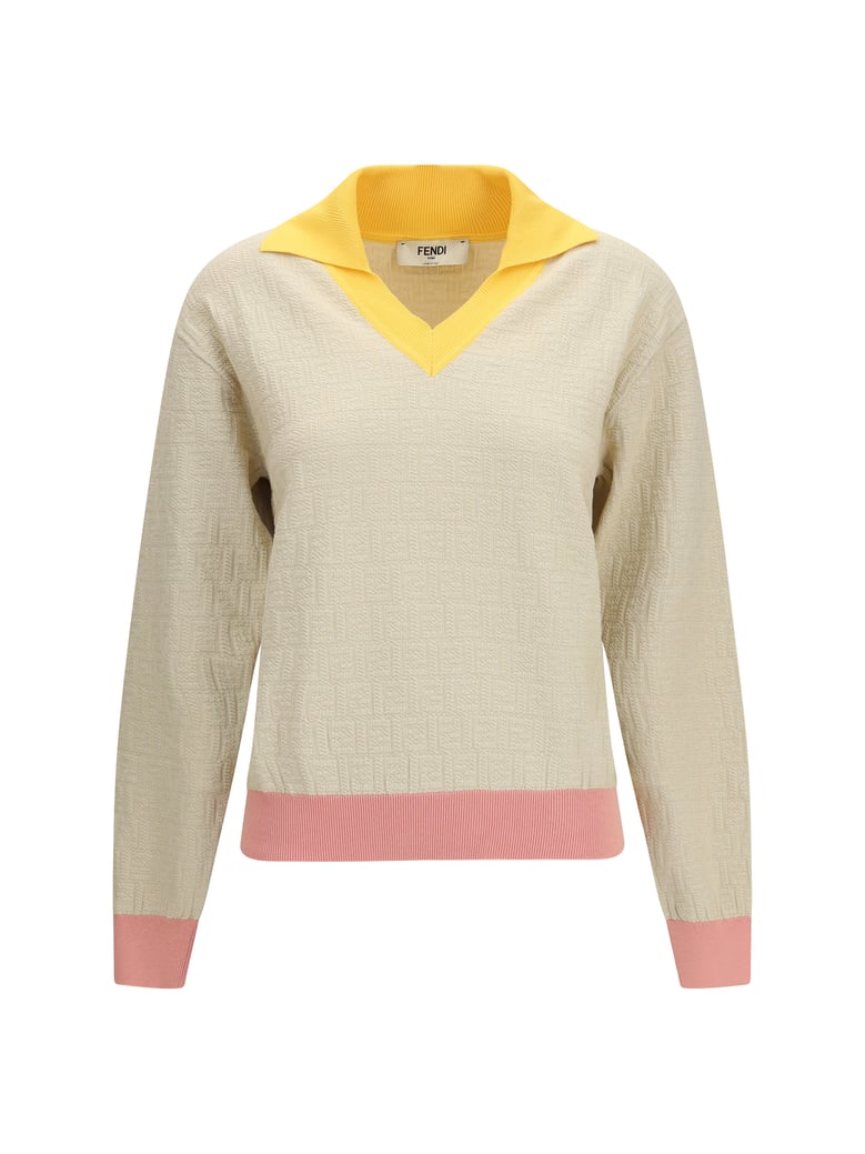 cotton-silk sweater with ff logo ecru by Selfnex