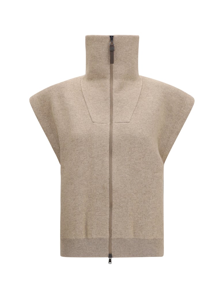 cardigan high-neck zip brown cashmere by Selfnex