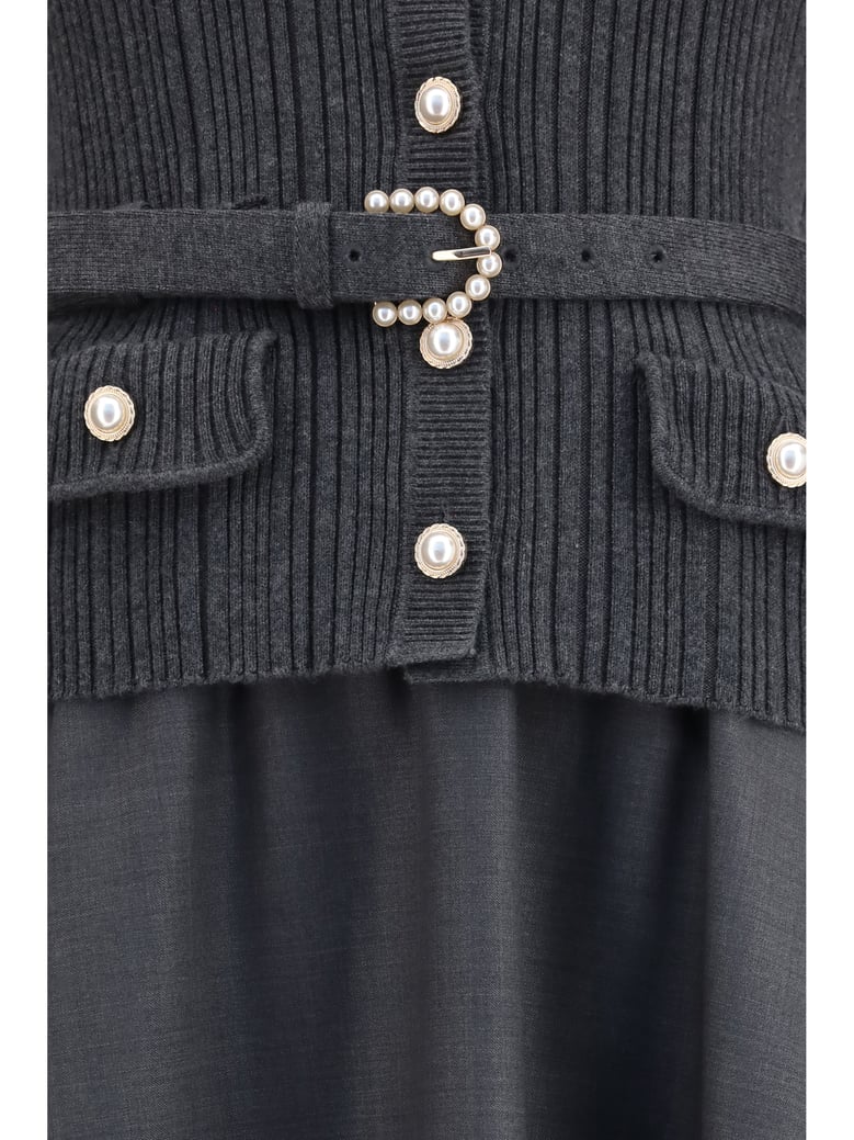 midi dress, knit and twill, grey by Selfnex