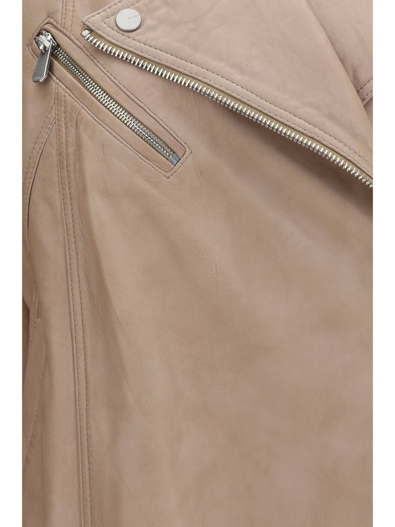leather biker jacket beige/green by Selfnex