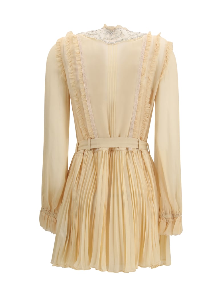 dress pleated georgette mini tan by Selfnex