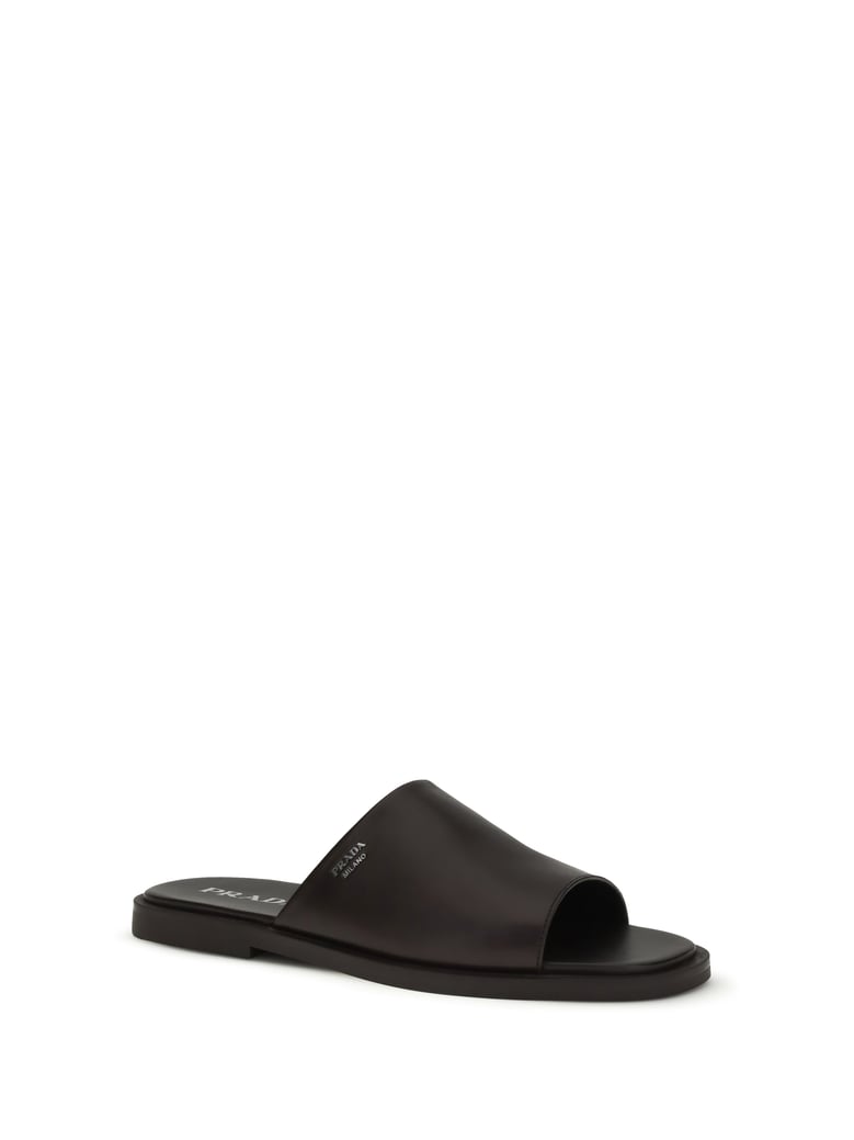 slide sandals dark brown calf leather by Selfnex