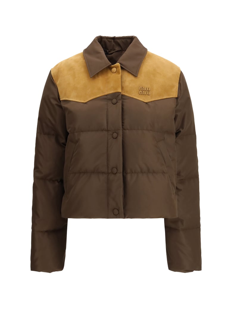 down jacket pongé tec leather coffee by Selfnex