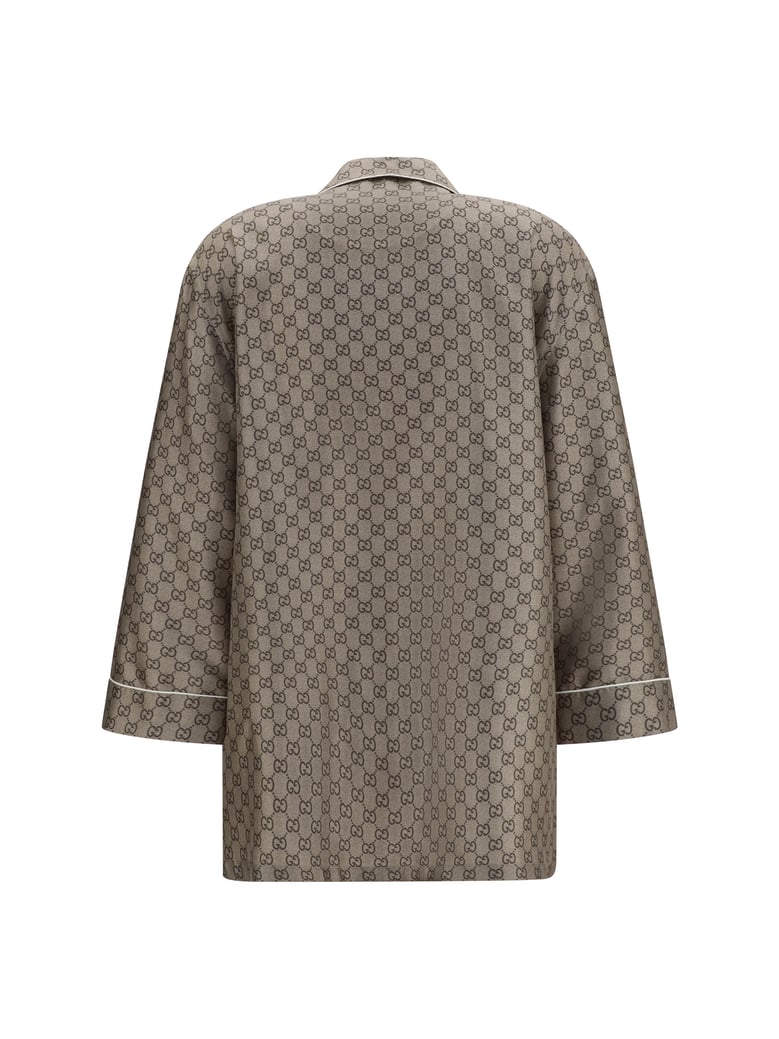 shirt printed silk twill beige/ebony by Selfnex