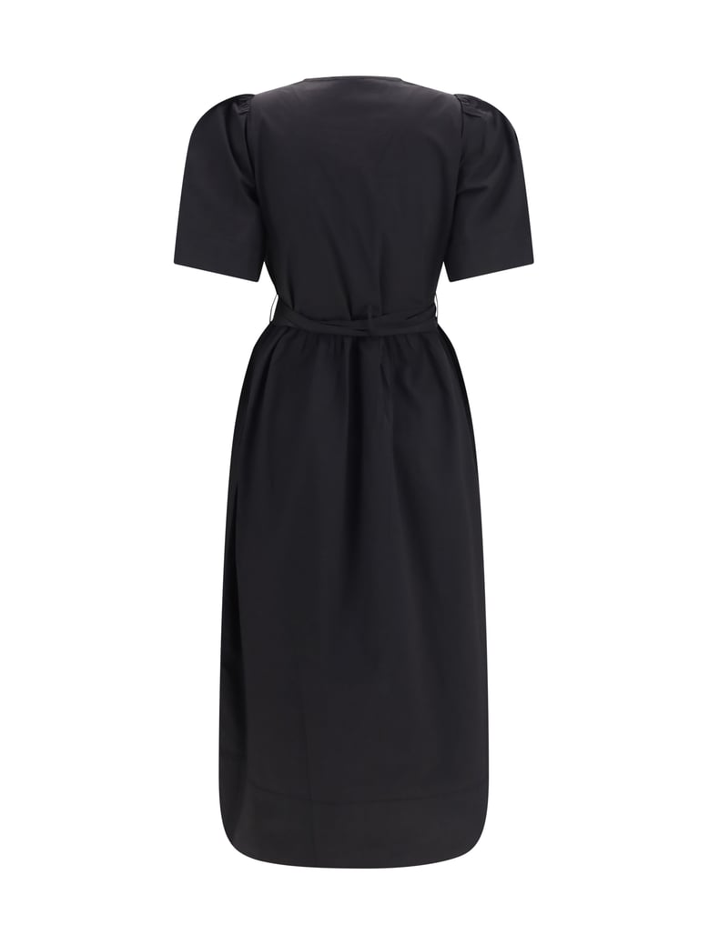 midi dress with bows and puff shoulders, black by Selfnex