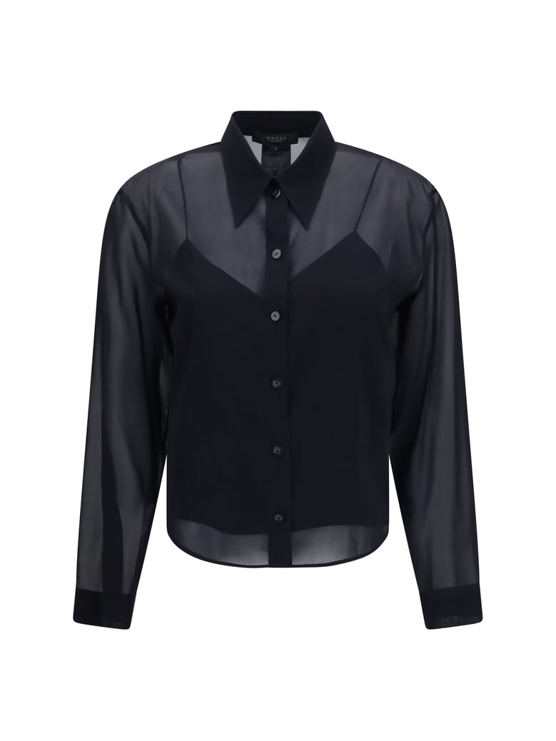 shirt stretch silk chiffon black by Selfnex
