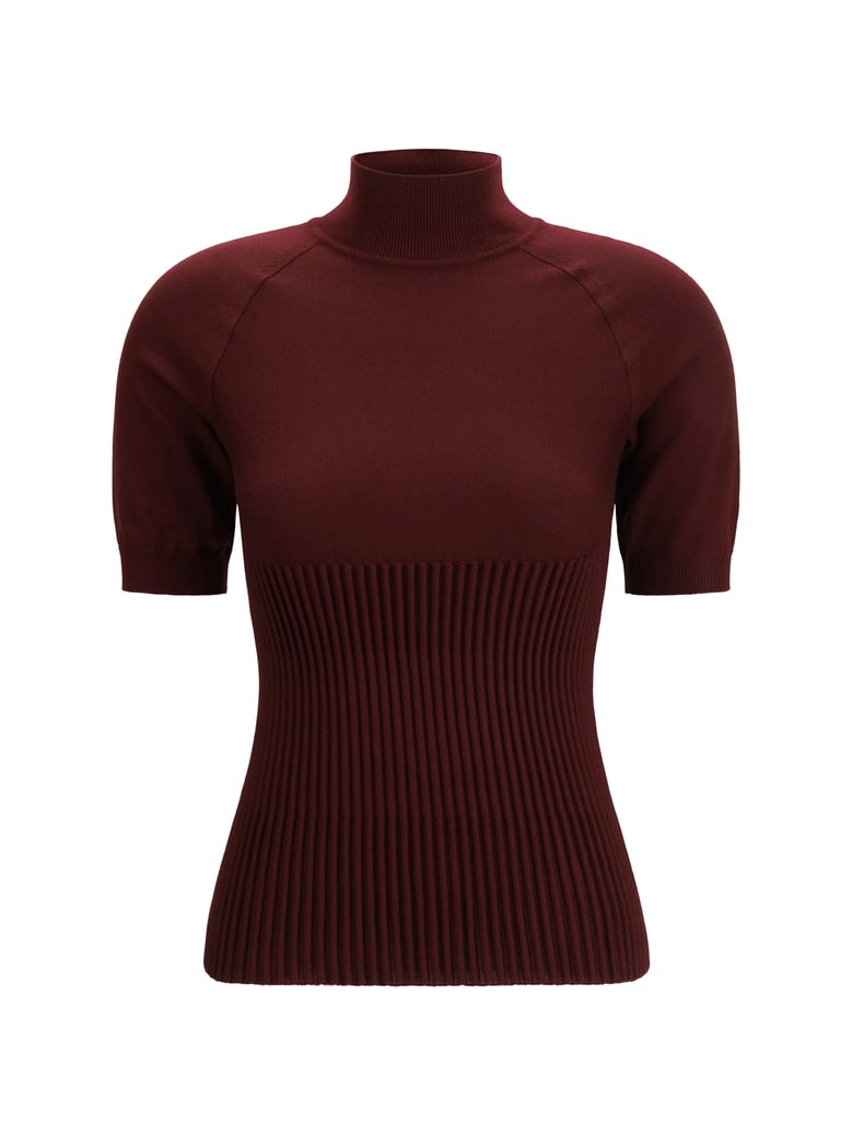 rib wool top burgundy by Selfnex
