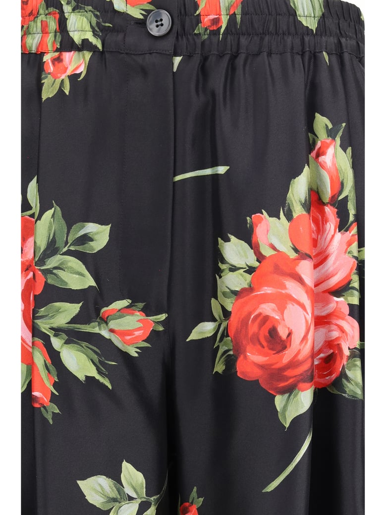 wide-leg silk pants rose bouquet by Selfnex
