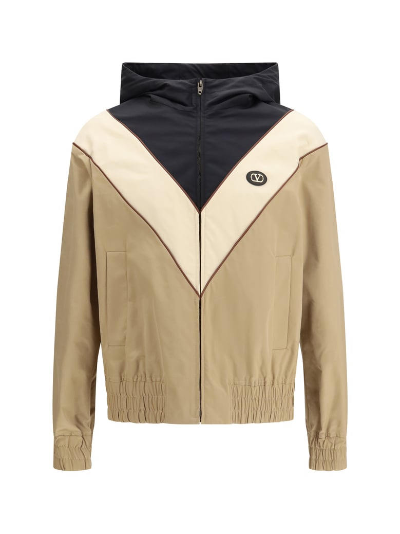 hooded windbreaker jacket black/cream/camel by Selfnex