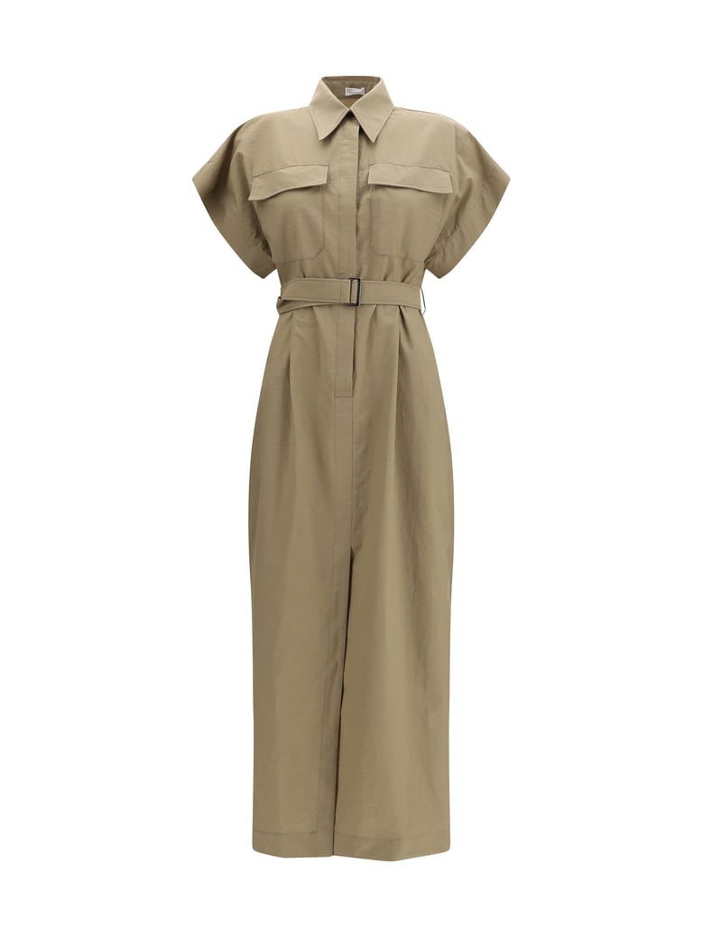 midi dress pocket-belted earth brown by Selfnex