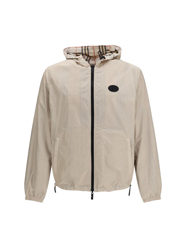 hooded jacket reversible check pebble beige by Selfnex