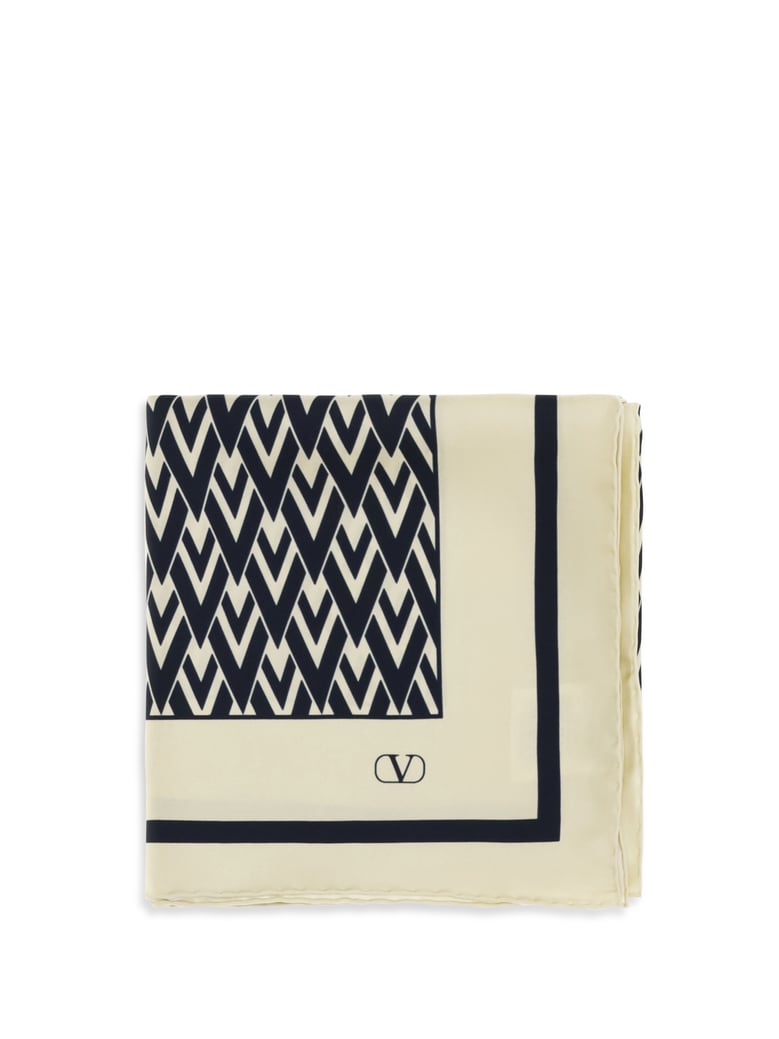 silk scarf toute la v ivory/navy by Selfnex