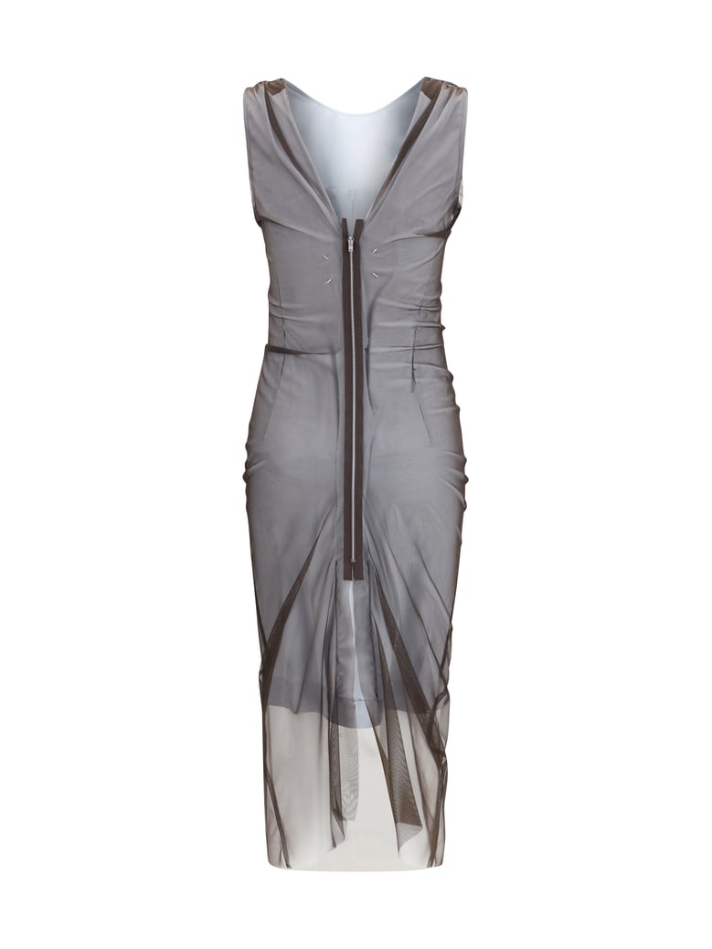semi-sheer midi dress brown/light grey by Selfnex