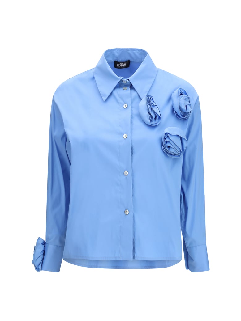 shirt with appliqué roses, light blue by Selfnex