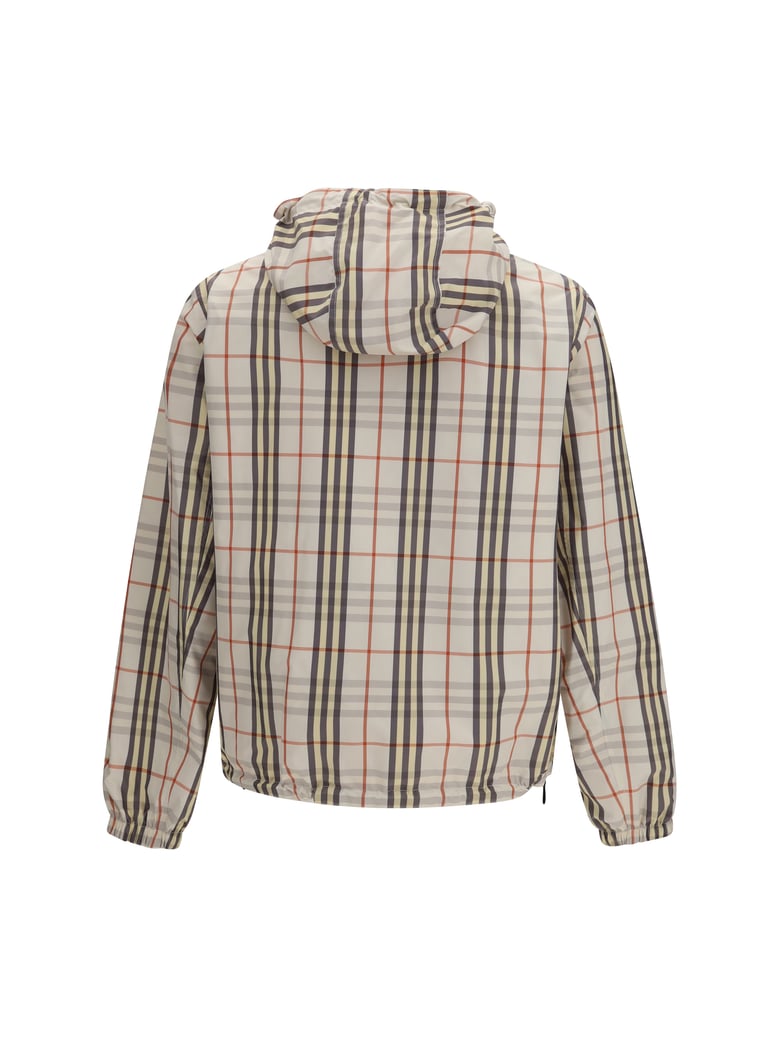 hooded jacket reversible check pebble beige by Selfnex