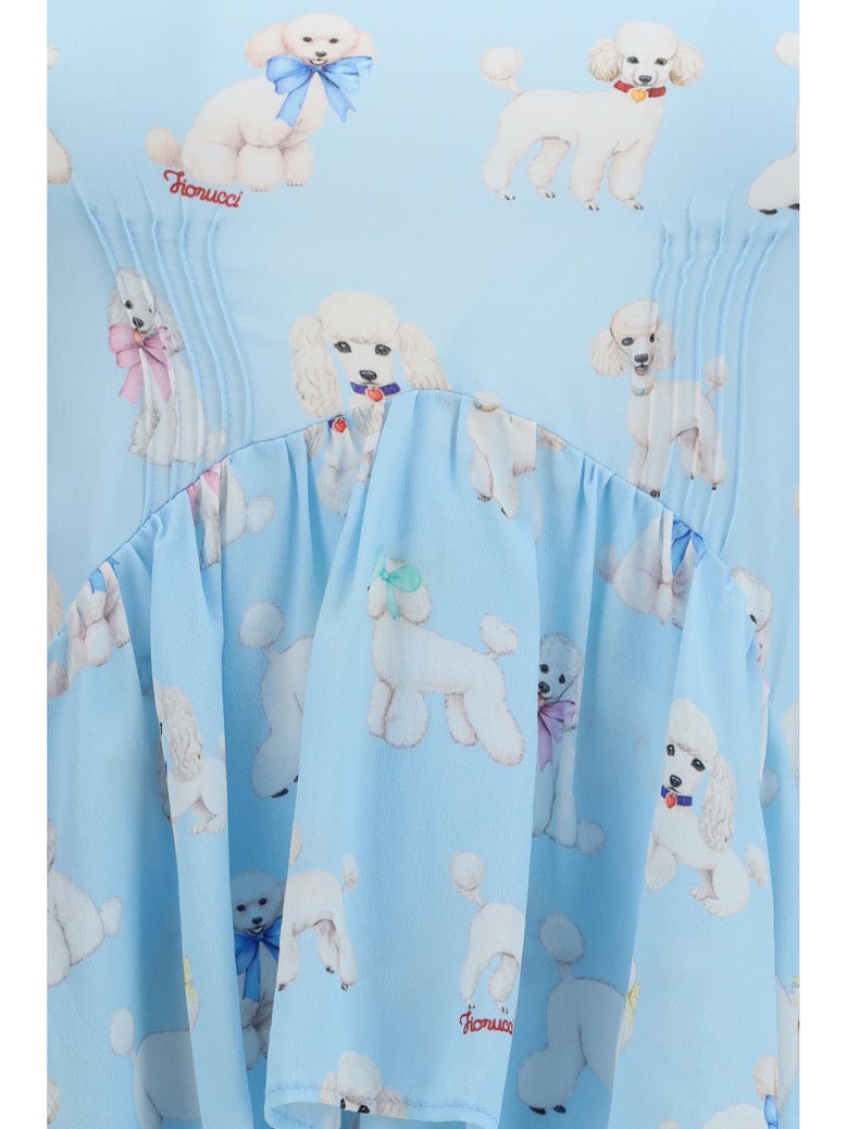 dress poodle-print tiered maxi light blue by Selfnex