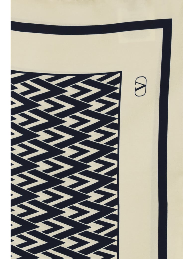 silk scarf toute la v ivory/navy by Selfnex