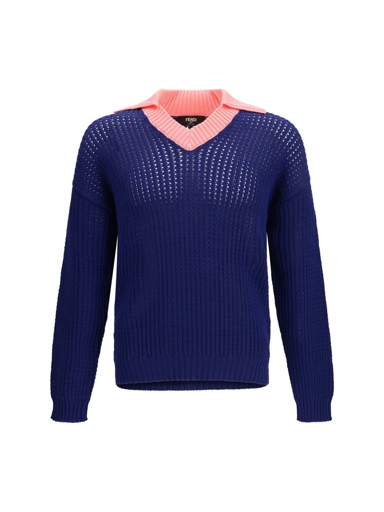 sweater ribbed v-neck cotton ink blue/peony by Selfnex