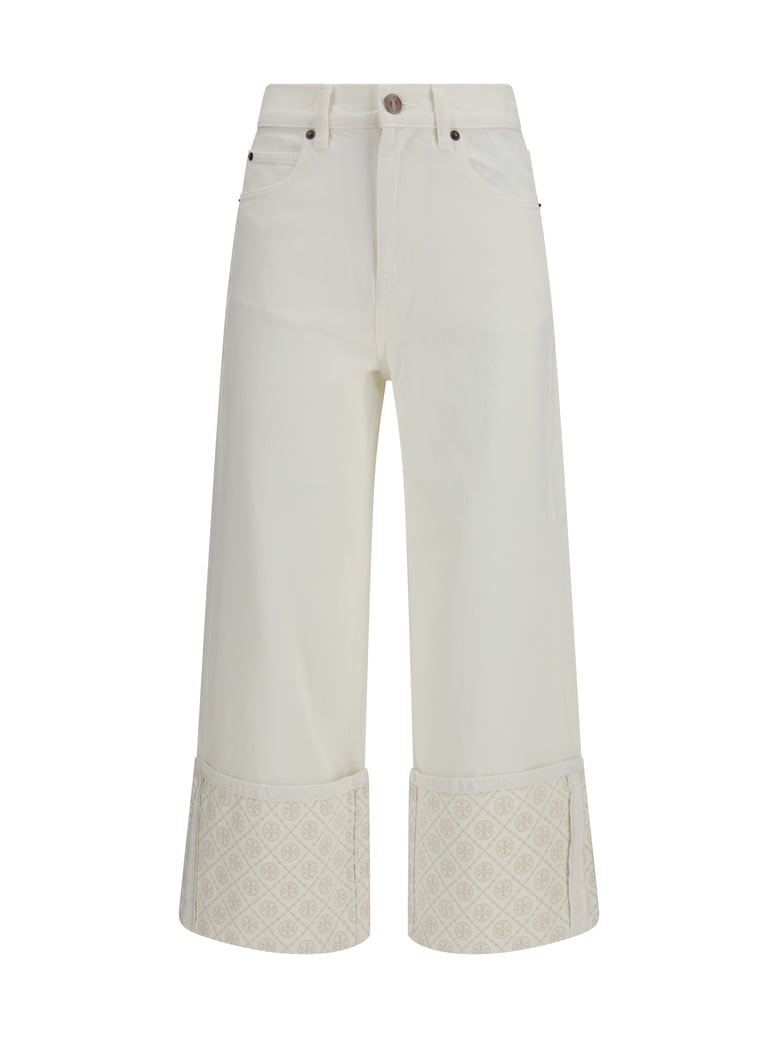 straight-leg jeans with t monogram cuffs, white by Selfnex