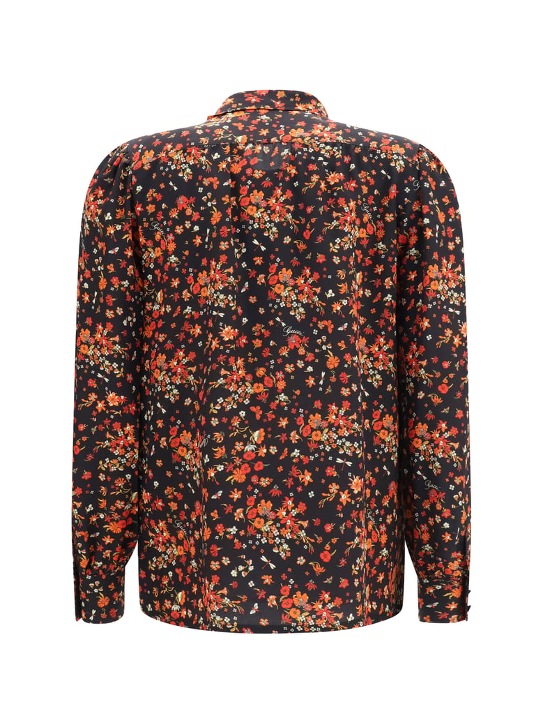 shirt flora print silk tie-neck by Selfnex