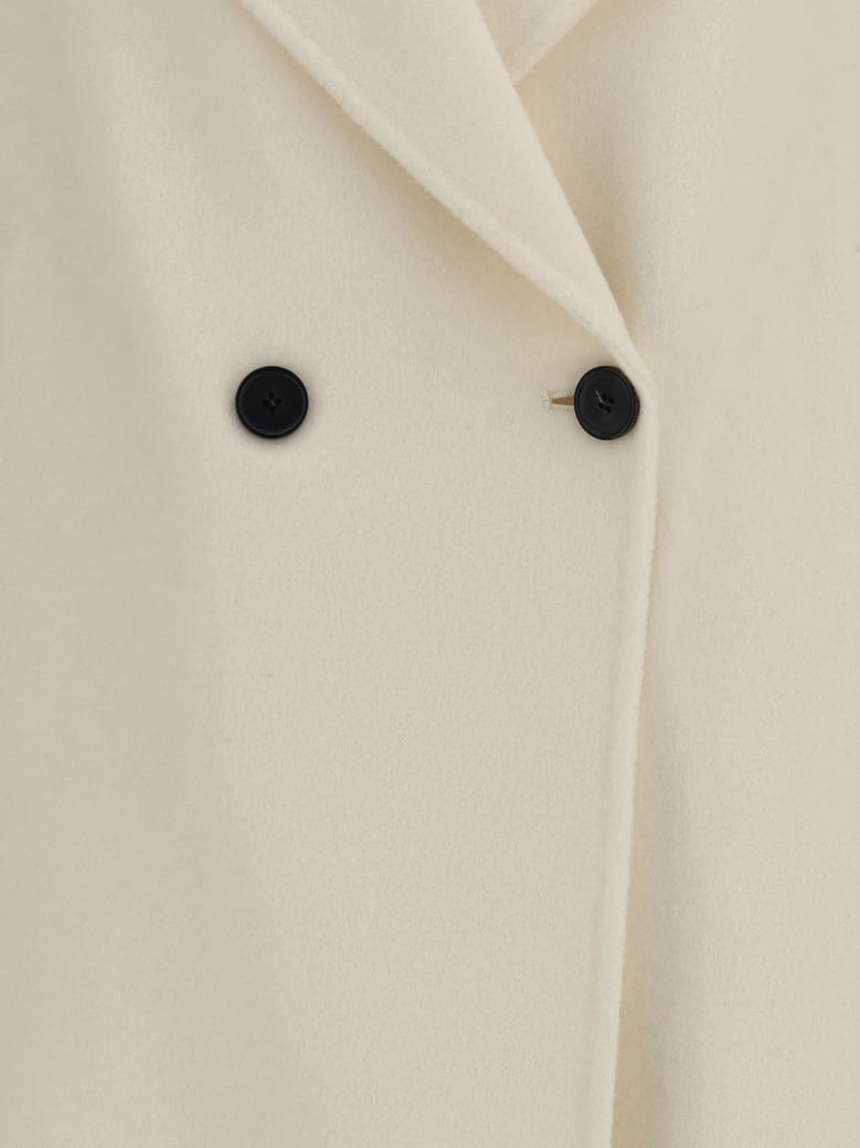 double-breasted long coat cream by Selfnex