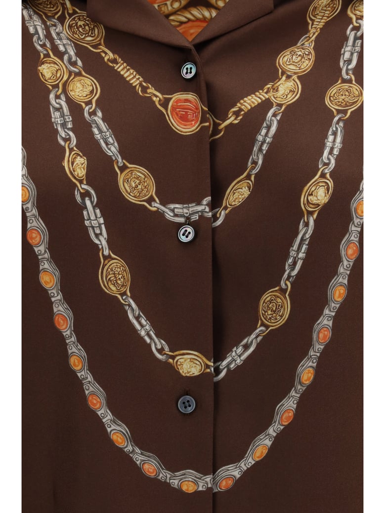buttoned shirt chain-print chocolate/amber by Selfnex
