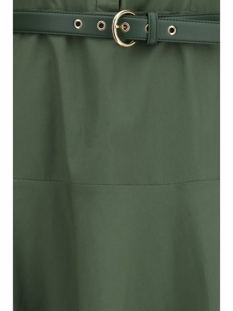 dress fit-and-flare cotton poplin khaki green by Selfnex