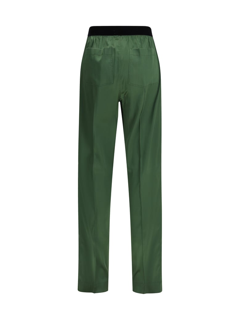 trousers stretch silk satin moss green by Selfnex