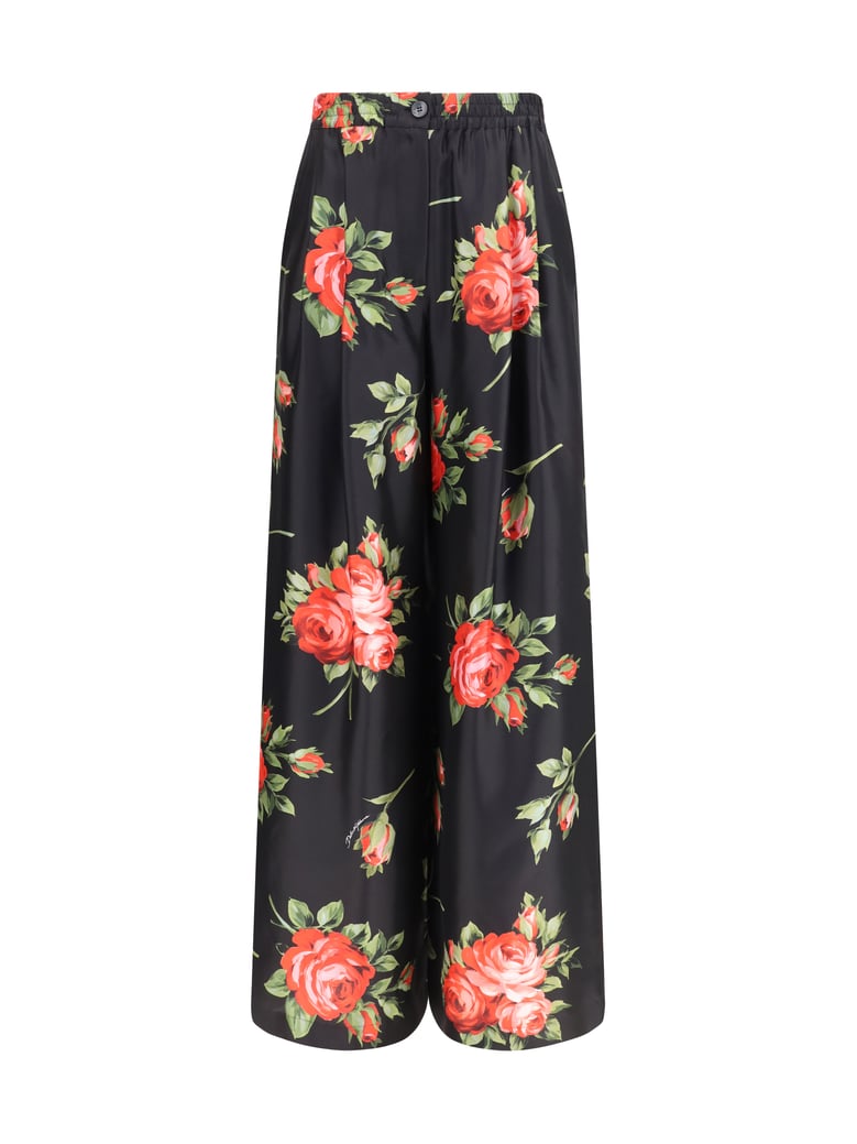 wide-leg silk pants rose bouquet by Selfnex