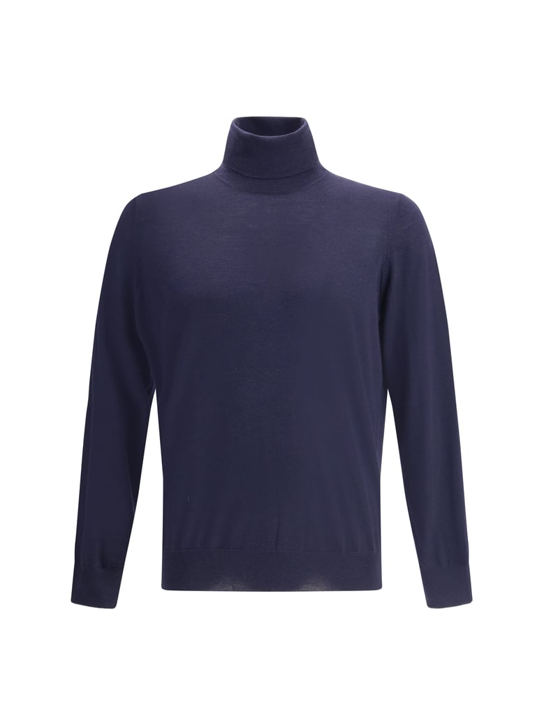 wool turtleneck sweater navy/dark grey by Selfnex
