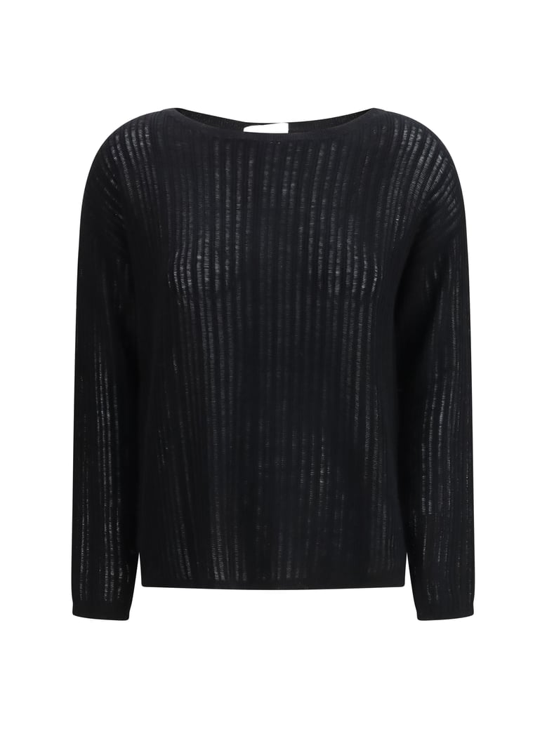crew-neck rib-knit sweater black by Selfnex